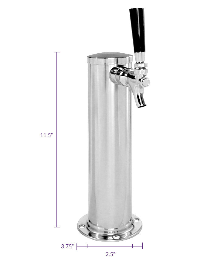 Kegco 12" Chrome Metal 1-Faucet Kegerator Beer Tower - 2-1/2" Column