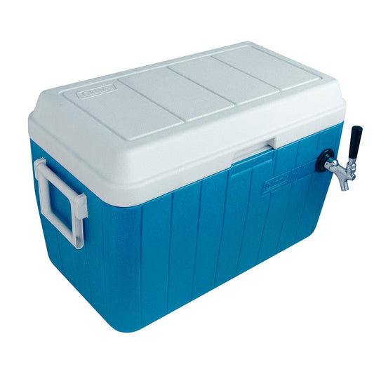 Kegco Single Faucet Jockey Box - 54 Qt., One 3/8" O.D. 120' SS Coil - Blue - Side-Mounted Faucet