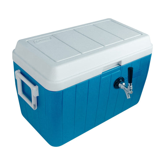Kegco Single Faucet Jockey Box - 54 Qt., One 3/8" O.D. 120' SS Coil - Blue - Center-Mounted Faucet