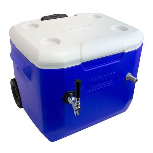 Kegco Single Faucet Rolling Jockey Box - 50 Qt., 3/8" OD 120' SS Coil - Blue - Side-Mounted Faucet