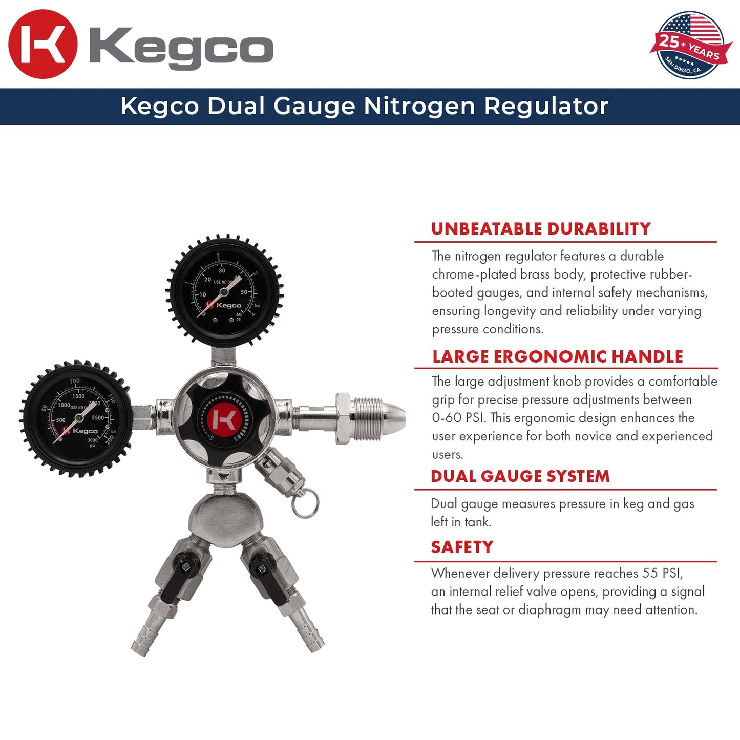 Kegco Elite Series Dual Gauge Two Product Nitrogen Draft Beer Regulator