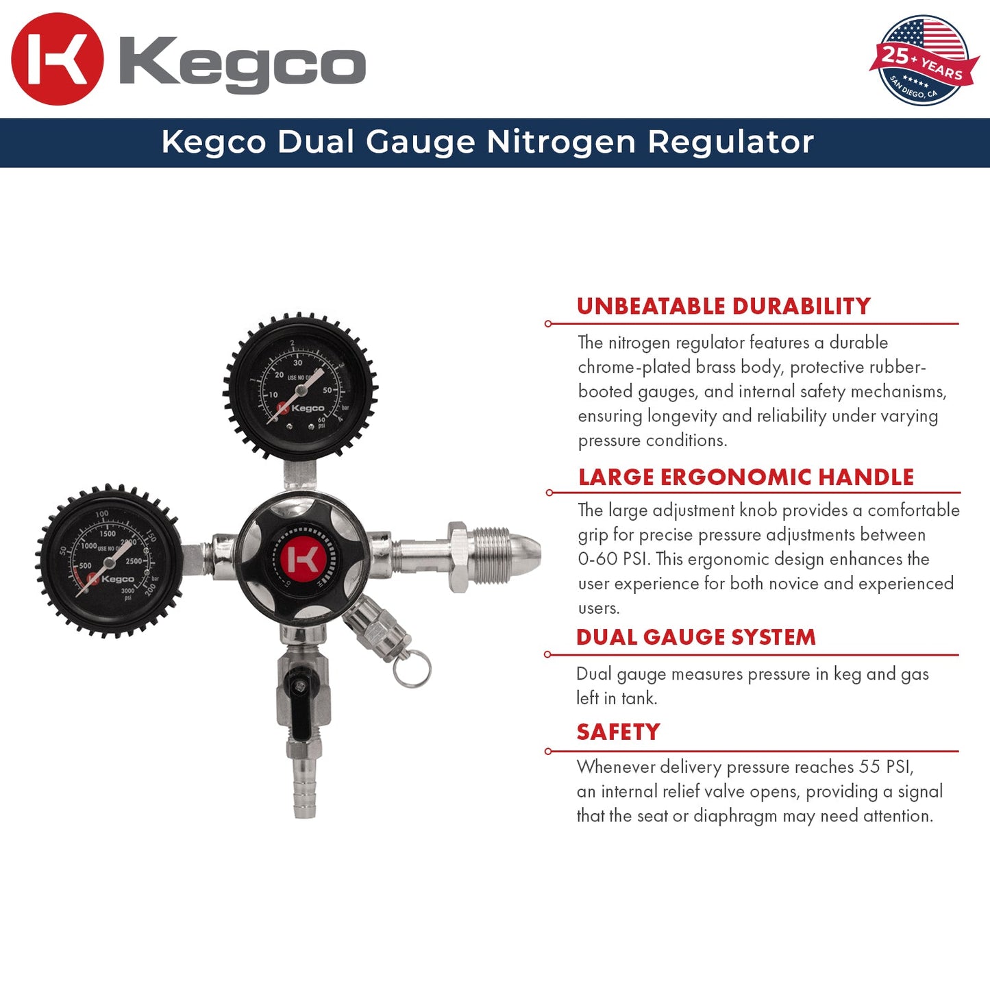 Kegco Elite Series Dual Gauge Nitrogen Draft Beer Regulator