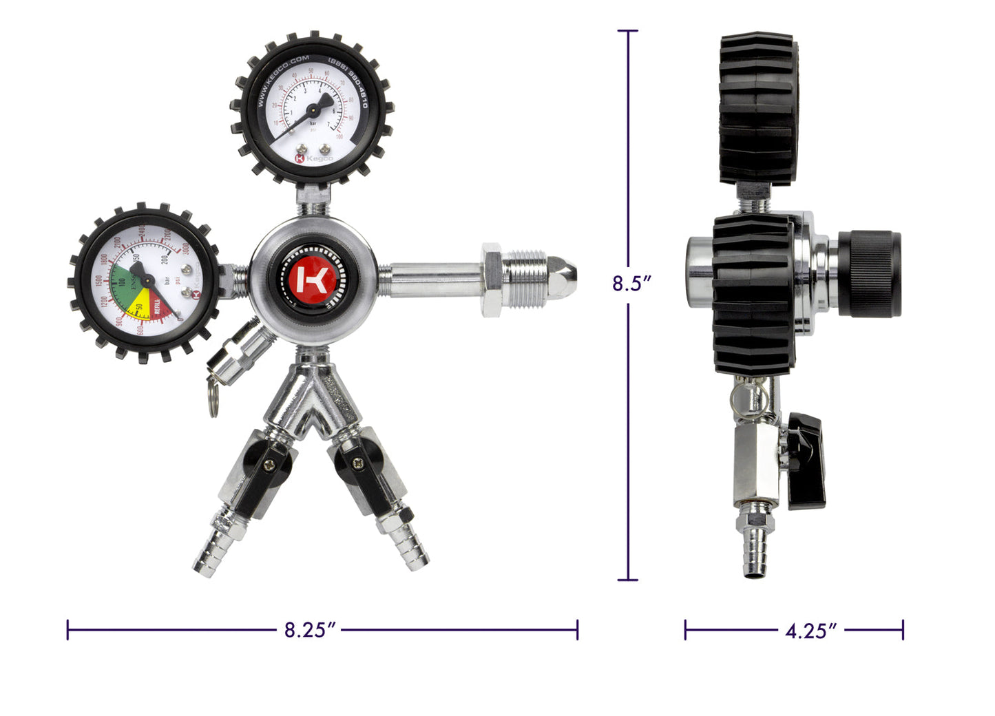 Kegco Premium Dual Gauge, 2-Stage, Two Product Nitrogen Regulator
