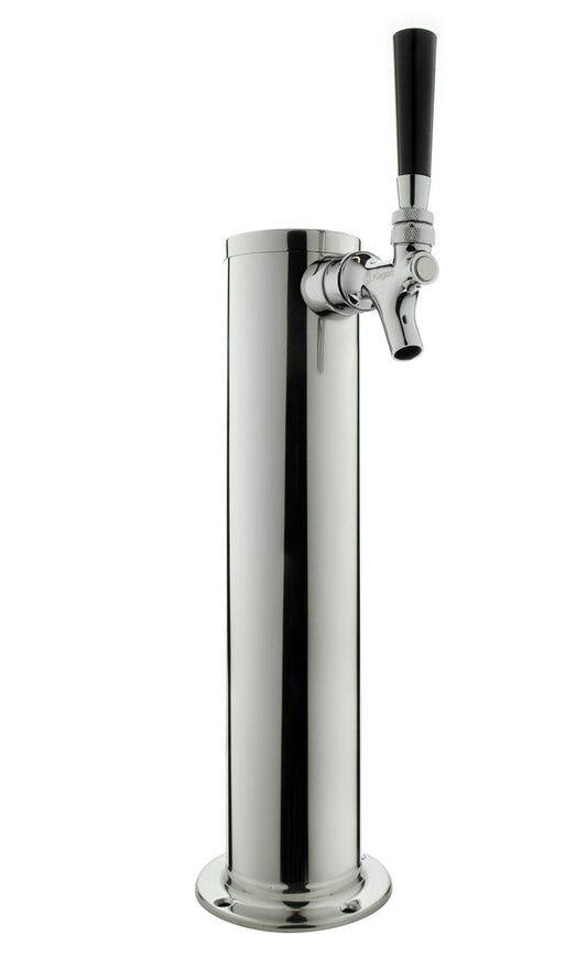Kegco 14" Tall Polished Stainless Steel 1-Faucet Draft Beer Tower - 100% Stainless Steel Contact