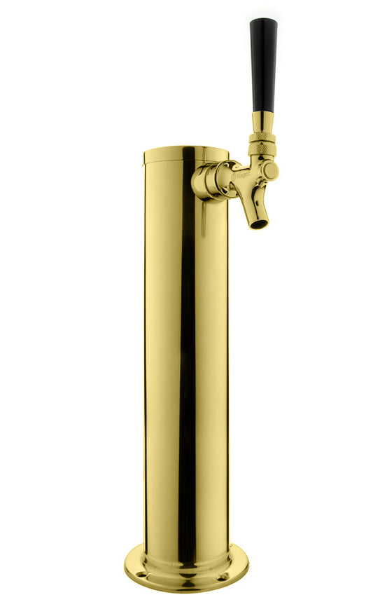 Kegco 14" Tall PVD Brass 1-Faucet Draft Beer Tower - Standard Faucets