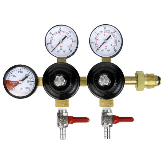 Double Body Nitrogen Beer Regulator with 5/16"B Shutoffs